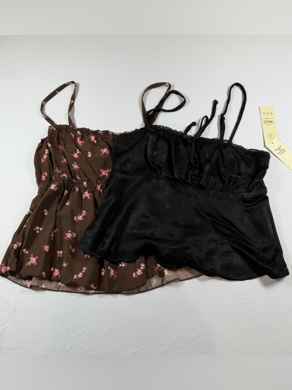 BUNDLES!!! Black Satin Women's Top w/ Brown Spaghetti Strap Cami X-Small